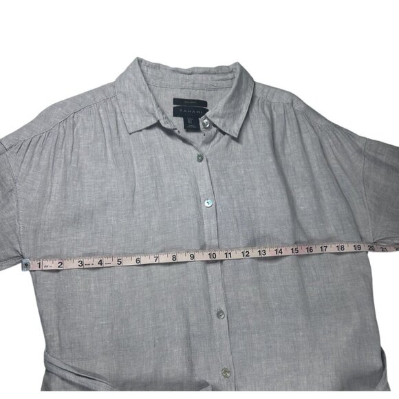 Tahari Womens 100% Linen Shirt Dress Women's Small Gray With Tie Waist - Picture 6 of 9